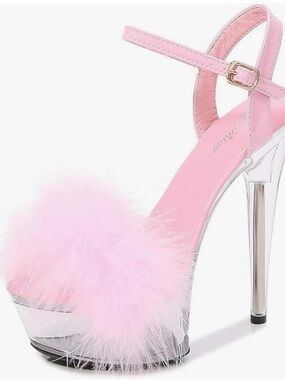 Pink Feather Platform Ankle-Strap Heels size 38